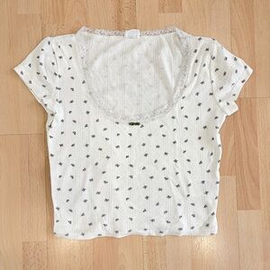 Cotton On | White Lace Trim Butterfly Pointelle Crop Top